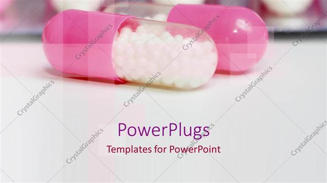  Presentation with capsules - Two pink and white colored capsules on a blurry background