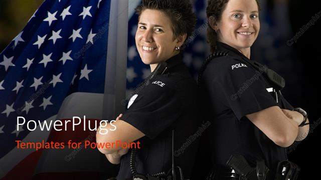  Presentation with american police - Two police officers with backs against each other and American flag in background?