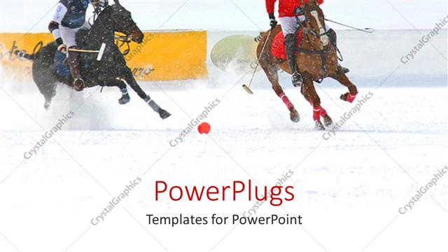  Presentation with polo - Two polo players playing a game on white snow