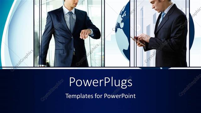  Presentation with professionals - Two professionals with globe in the background