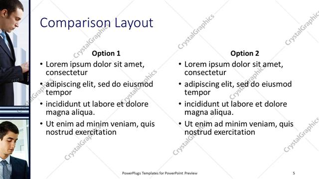 Comparison presentation slide layout