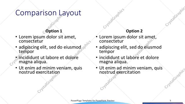 Comparison presentation slide layout