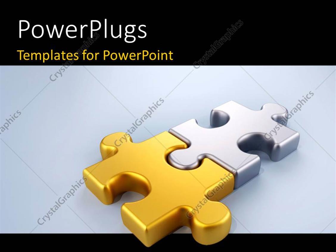 PowerPoint Template two puzzle pieces together with bluish background