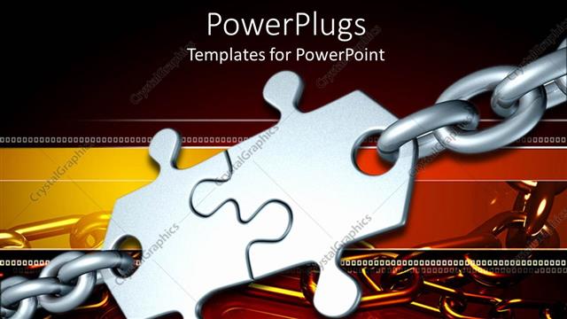  Presentation with together puzzle pieces - Two puzzle pieces together with a steel chain