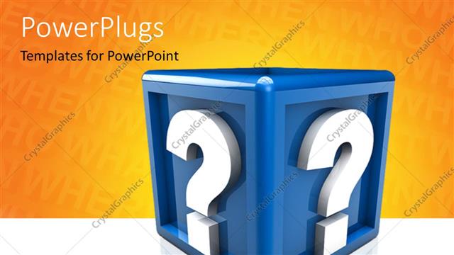  Presentation with cube - Two question mark on a 3d blue cube with orange color