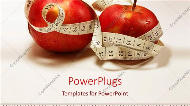  Presentation with measuring - Two red apples with measuring tapes on a white background