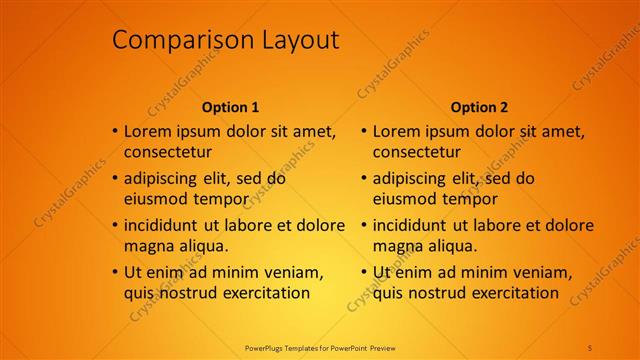 Comparison presentation slide layout