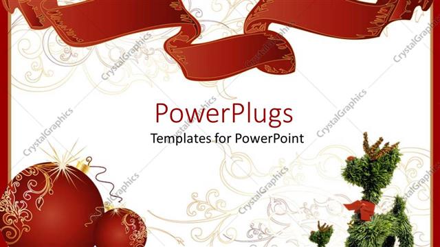  Presentation with invitation - Two red shinning christmas balls beside a christmas tree toy