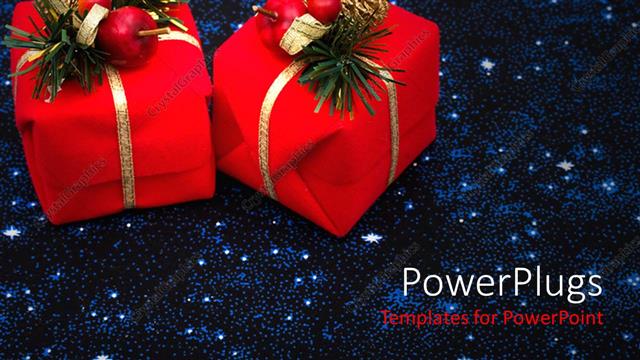  Presentation with gifts - Two red wrapped gifts with Christmas ornaments on them