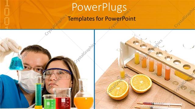  Presentation with beakers - Two scientists working on a experiment in chemical lab with beakers