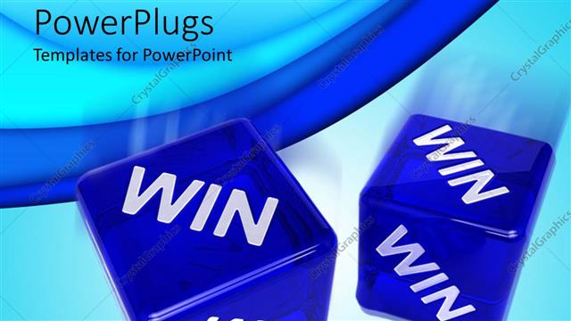  Presentation with win win - Two semi transparent blue 3D dice with win word print on each side