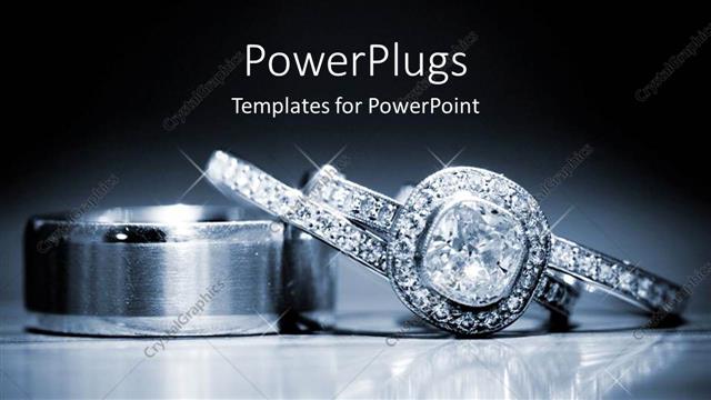  Presentation with diamond - Two shinning diamond studded rings on a reflective surface