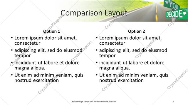 Comparison presentation slide layout