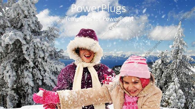  Presentation with coats - Two smiling humans in winter coats  smiling and playing in snow