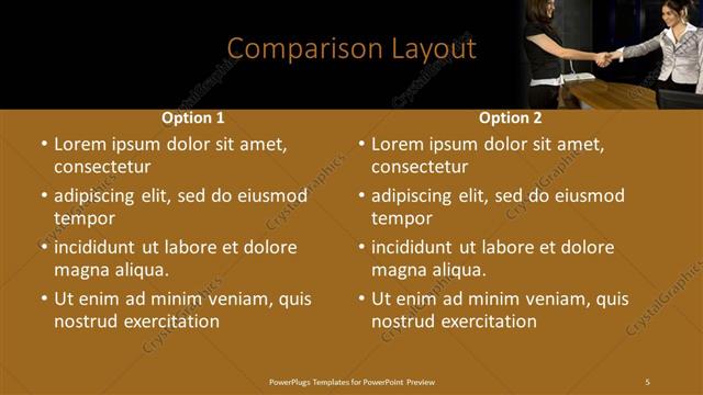 Comparison presentation slide layout