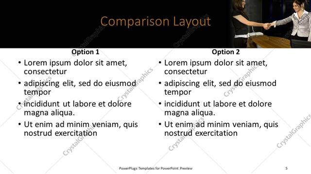 Comparison presentation slide layout