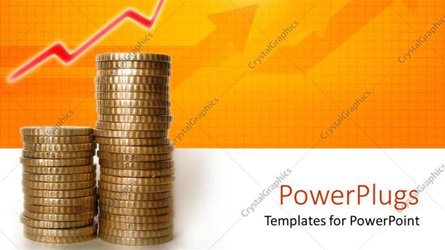  Presentation with economy - Two stacks of coins with red arrows and bright light