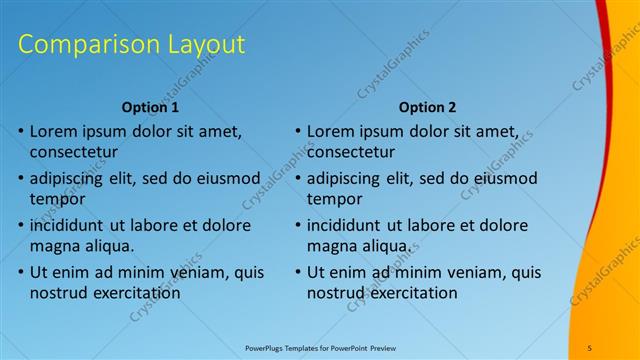 Comparison presentation slide layout