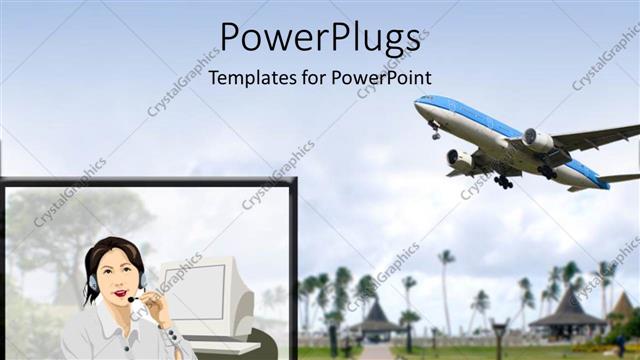  Presentation with tiles - Two tiles with a lady spaeking?on her headset and an airplane