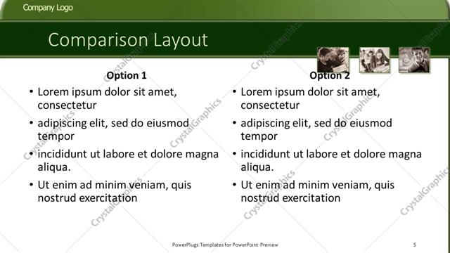 Comparison presentation slide layout