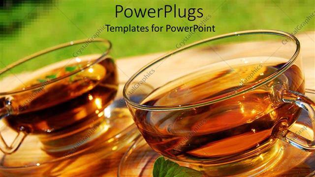  Presentation with tea leaves - Two transparent glass cups with brewed mint tea leaves