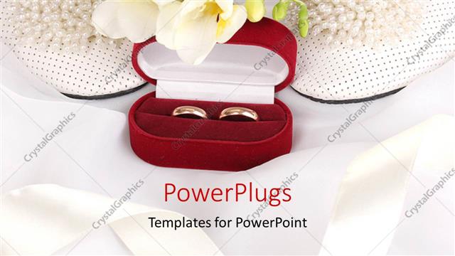  Presentation with wedding ring - Two wedding rings in a red casing and white flowers