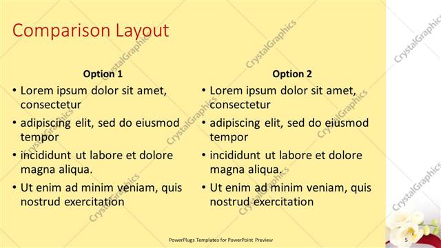 Comparison presentation slide layout