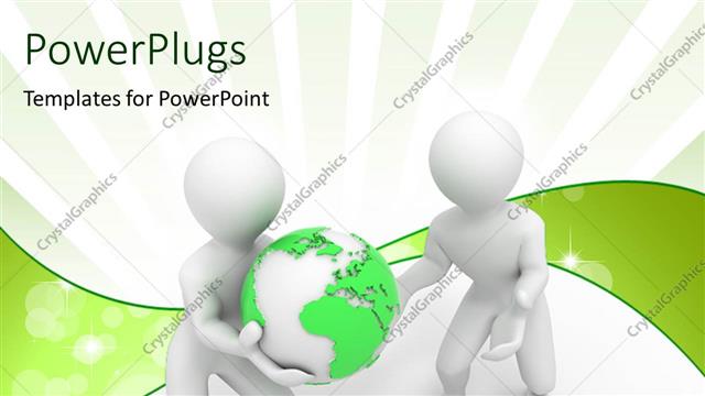  Presentation with green globe - Two white 3D characters carrying a green earth globe