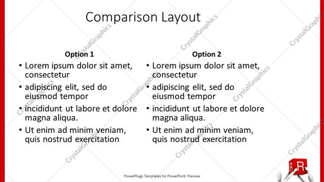 Comparison presentation slide layout