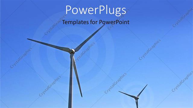  Presentation with windmills - Two windmills on a grassy field and circular shapes depicting rotation of windmills on blue sky background