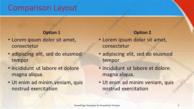 Comparison presentation slide layout