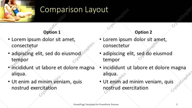 Comparison presentation slide layout