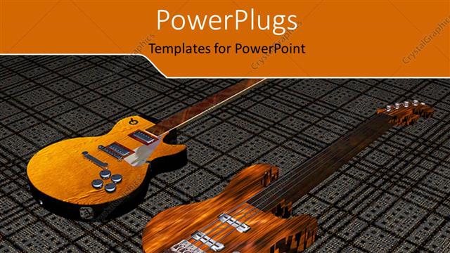  Presentation with guitar - Two wooden guitars and string on grid line patterned background