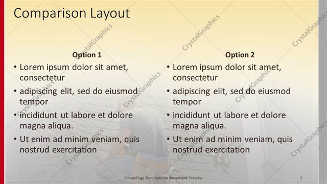 Comparison presentation slide layout