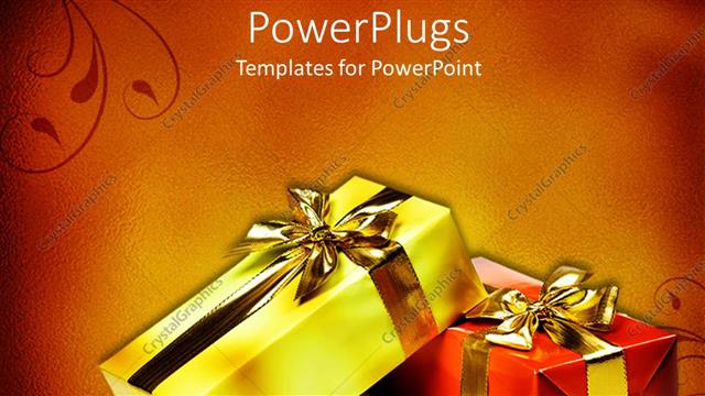  Presentation with red bow - Two wrapped gifts with bow in red and golden background