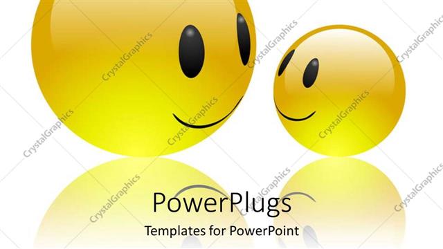  Presentation with faces - Two yellow happy emoticons as a metaphor mother and child on white background