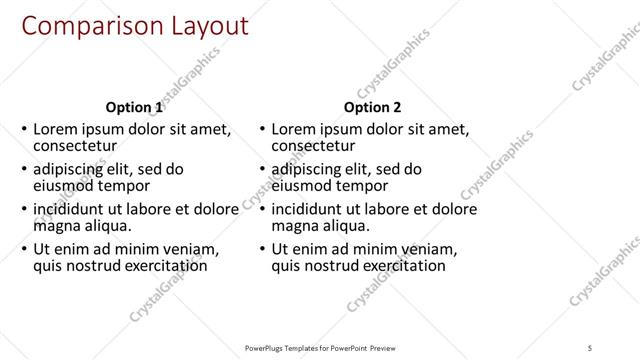 Comparison presentation slide layout