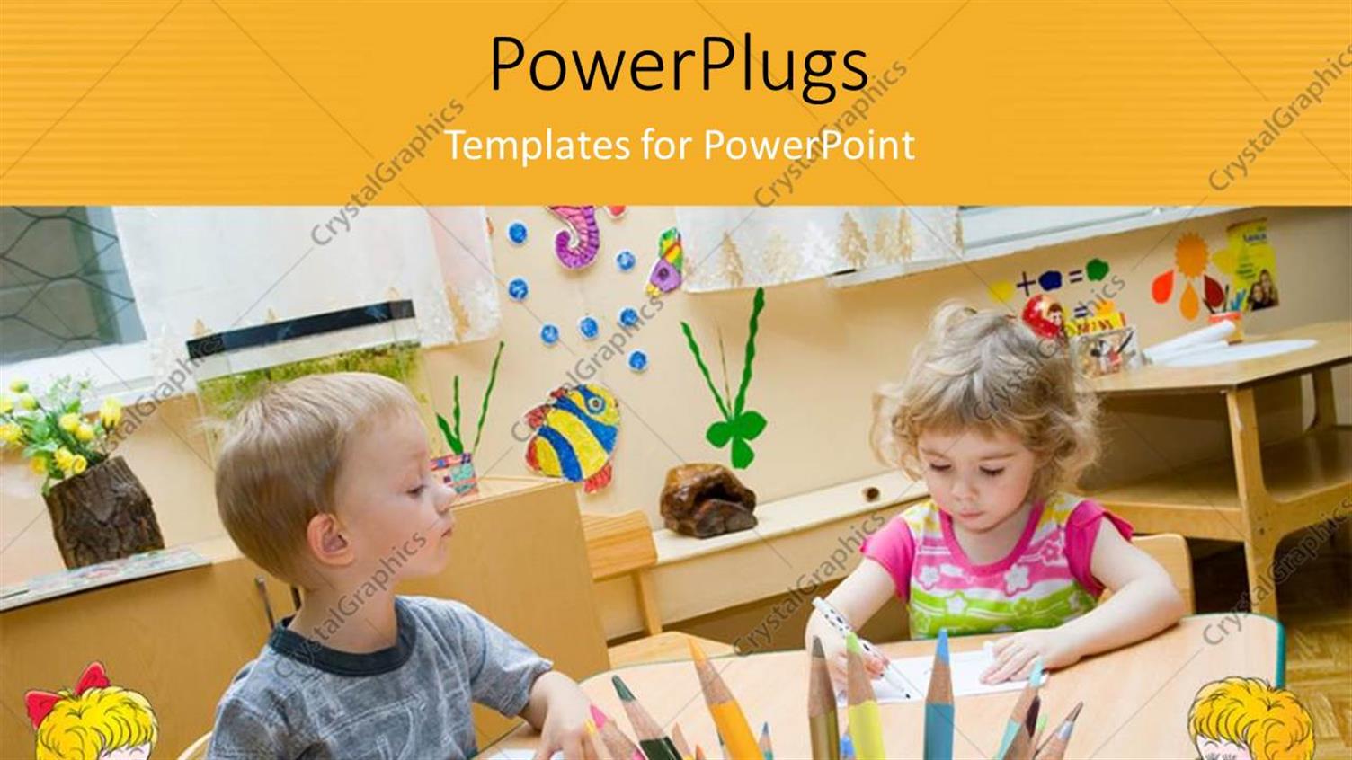 Featuring Two Young Children in a Class Room Looking at Books