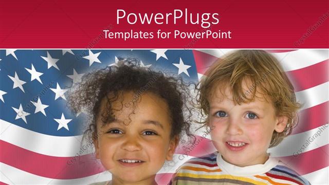  Presentation with young children - Two young children smiling over a usa flag background