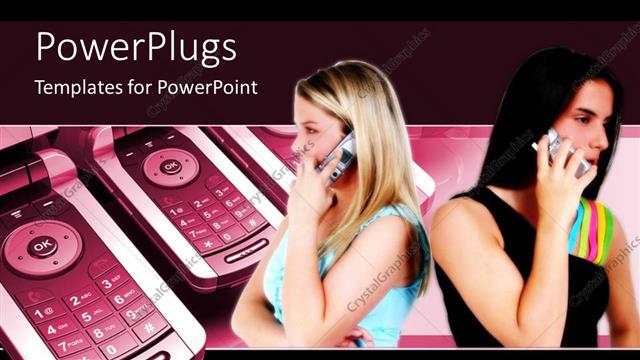  Presentation with cell - Two young girls making phone calls with cell phone in background