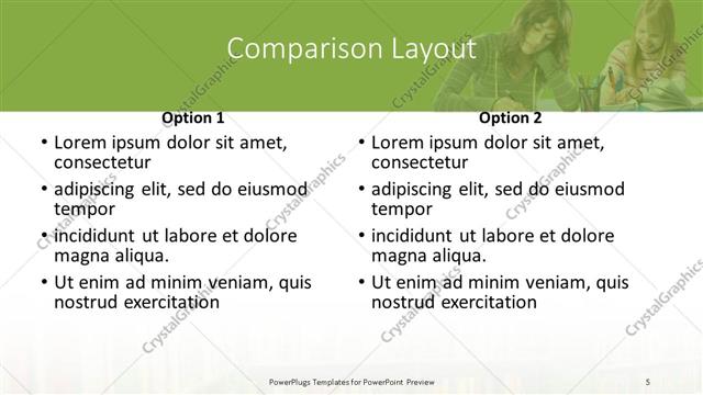 Comparison presentation slide layout