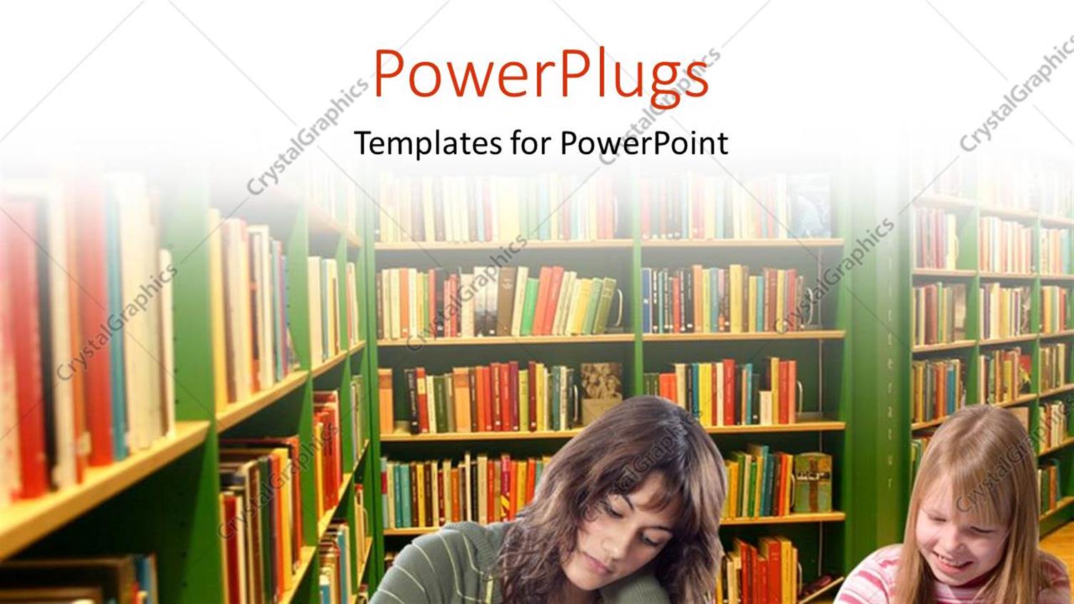 Featuring Two Young Ladies in a big Library Writing 