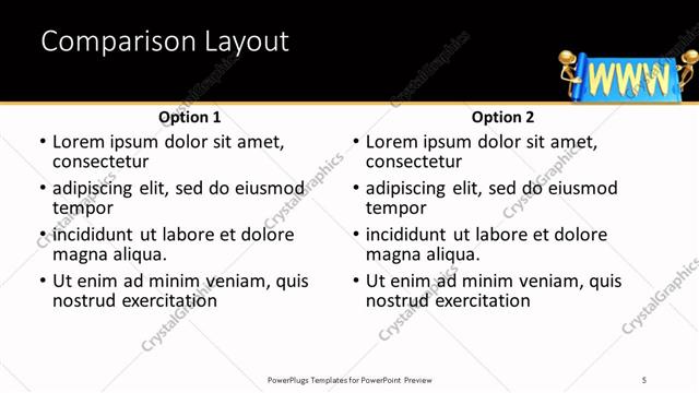 Comparison presentation slide layout