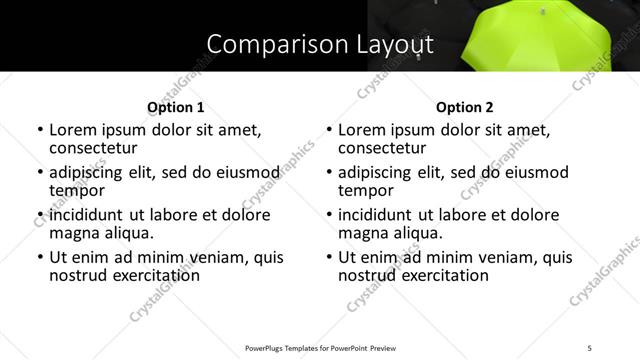Comparison presentation slide layout