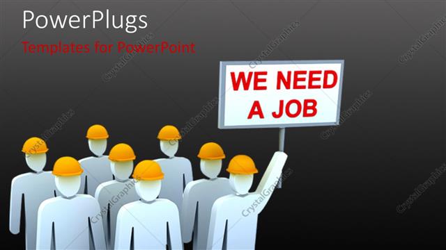  Presentation with unemployed team - Unemployment depiction with team of people carrying placards in protest