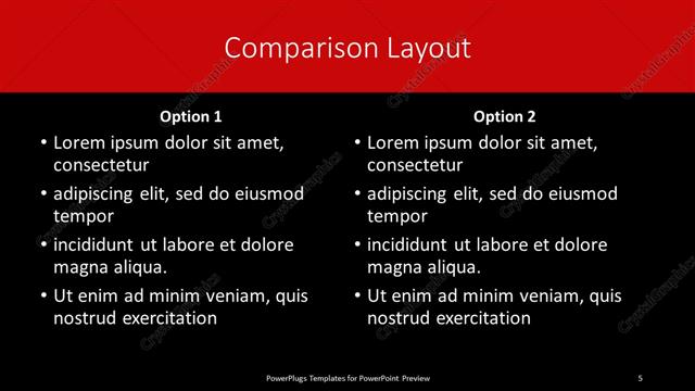 Comparison presentation slide layout