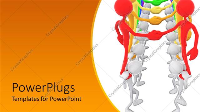  Presentation with people unity - Unity metaphor with rainbow colored people shaking hands, teamwork