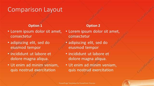 Comparison presentation slide layout