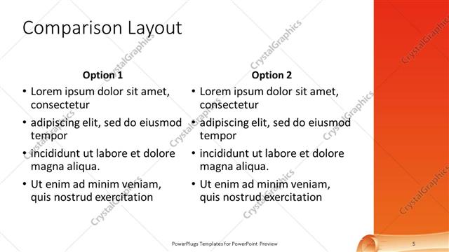 Comparison presentation slide layout