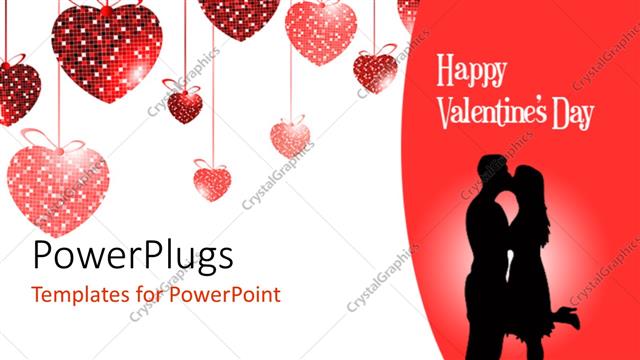  Presentation with valentine - Valentine depiction with love shaped ornaments and couple kissing